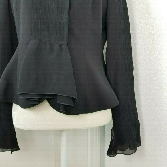 Armani Collezioni Black Silk Blazer Flared Hem Pleated Sleeves Sz 10 NWT - Picture 3 of 8
